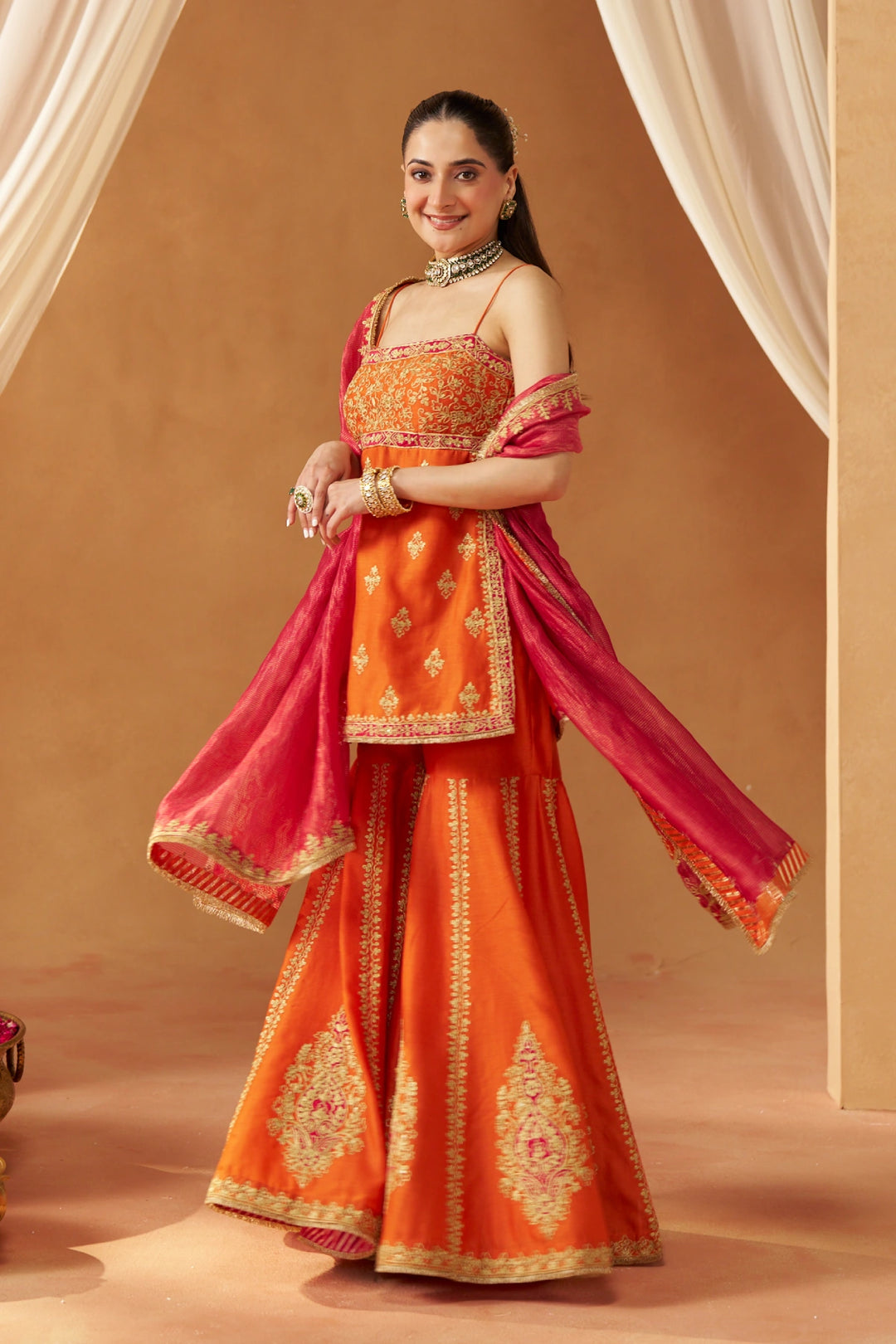Najma Burnt Orange Kurta with Garara and Dupatta