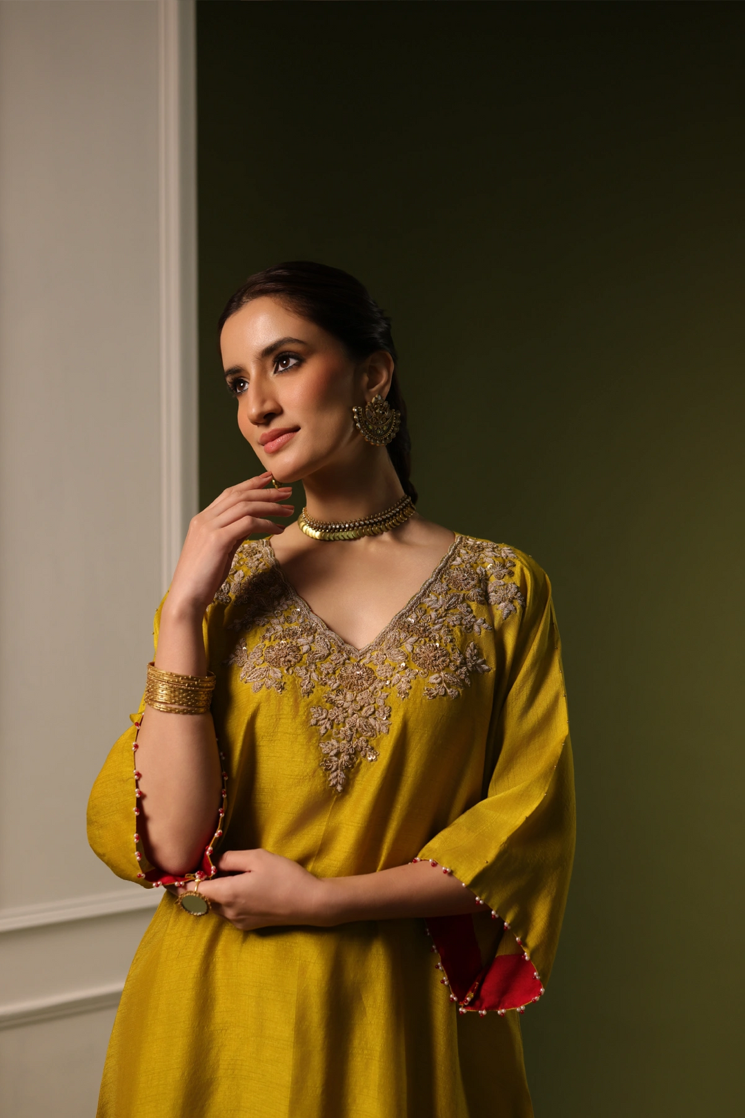 Orchid A-Line Kaftan Set - Mustard