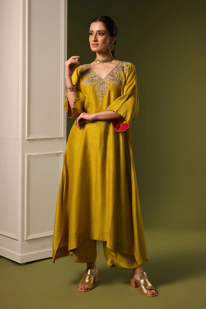 Orchid A-Line Kaftan Set - Mustard