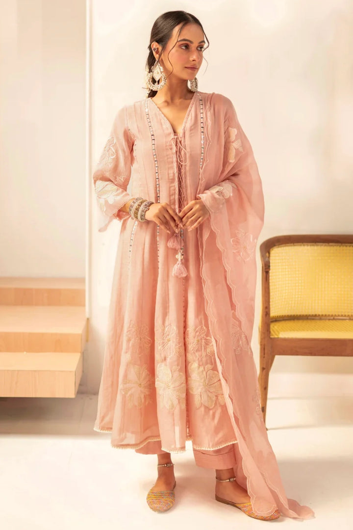 Zara Mul Chanderi Anarkali Set
