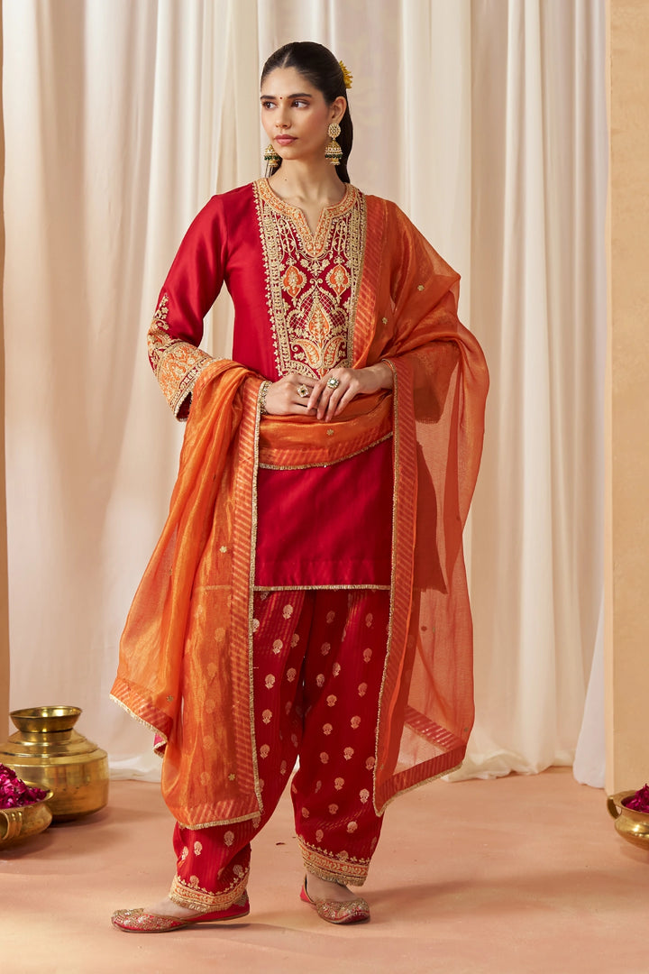 Adeela Deep Red Kurta with Salwar and Dupatta