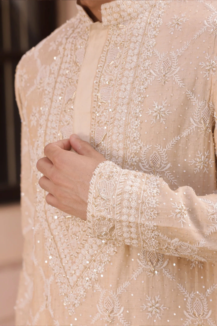 Dyeable Gold Tissue Chikankari Men's Kurta