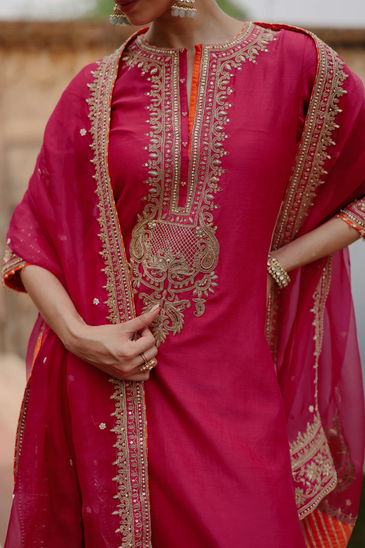 Arwa - Hot Pink Long Kurta Set with Salwar & Dupatta