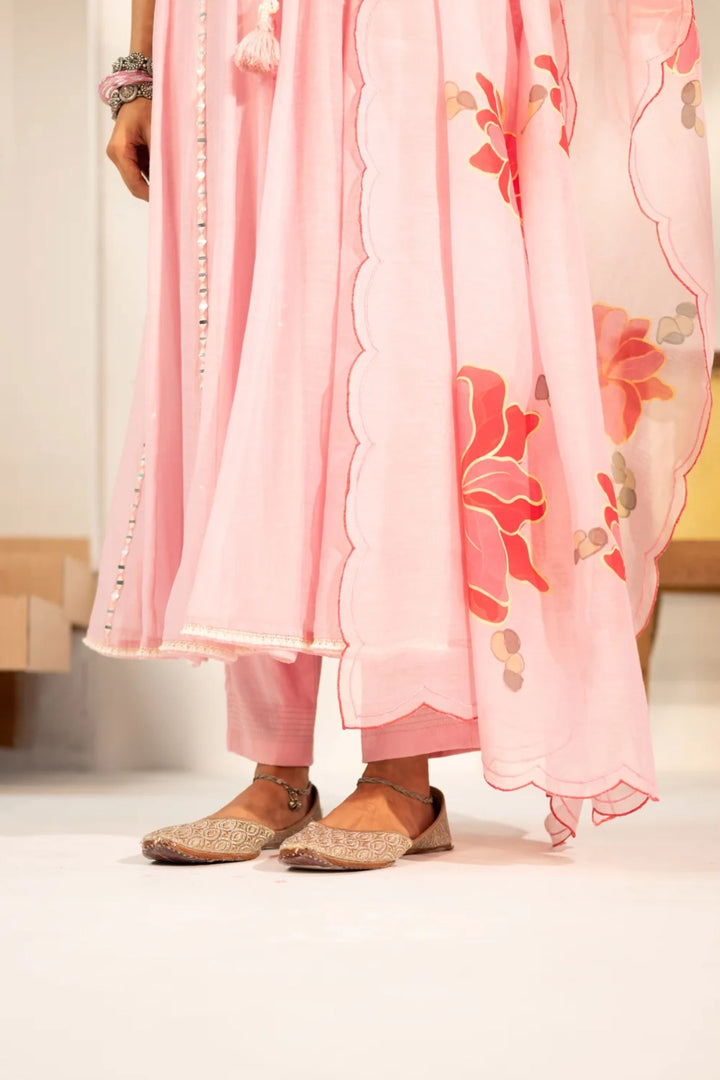 Zoya Mul Chanderi Anarkali Set