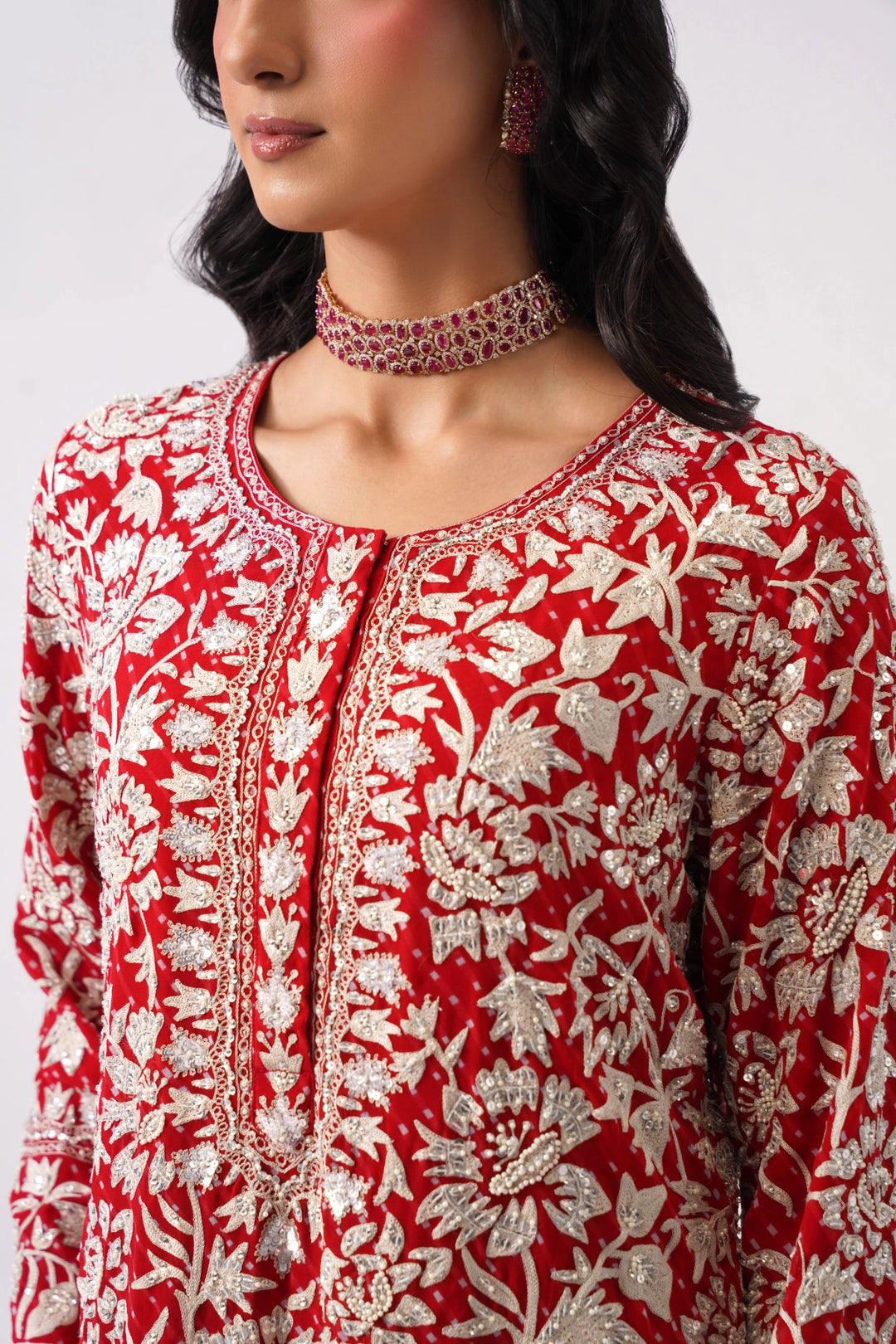 Red Long Kurta Set