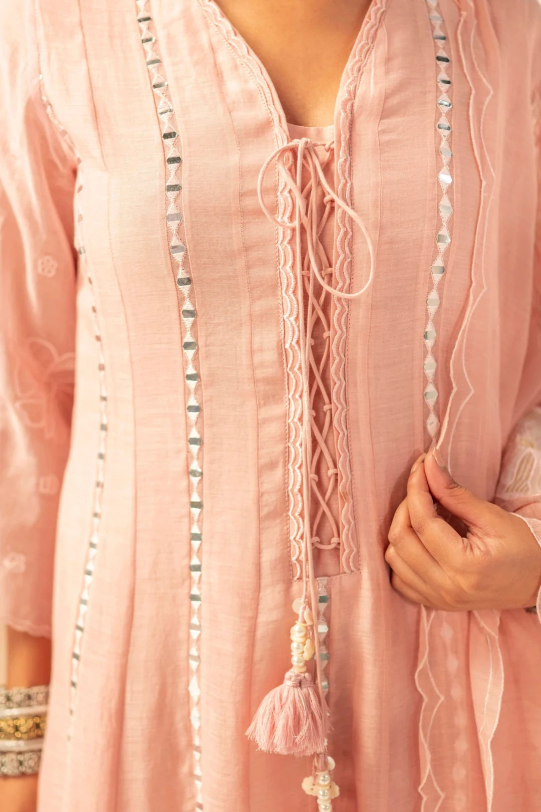 Zara Mul Chanderi Anarkali Set