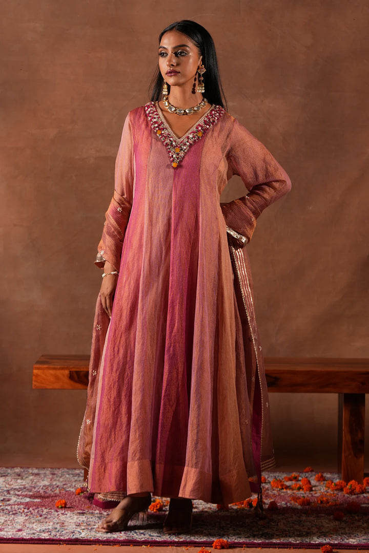 Panelled Sheer Anarkali Set