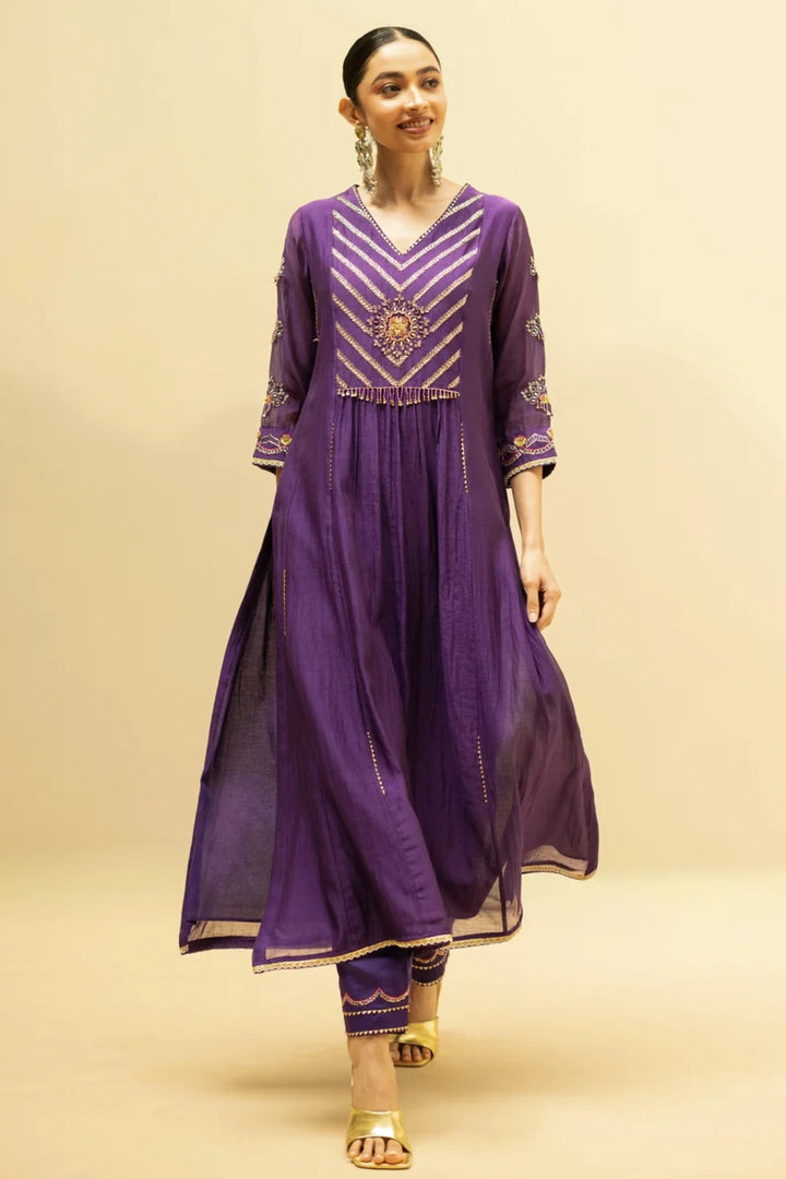Jhoomar Mul Chanderi Aline Kurta Set