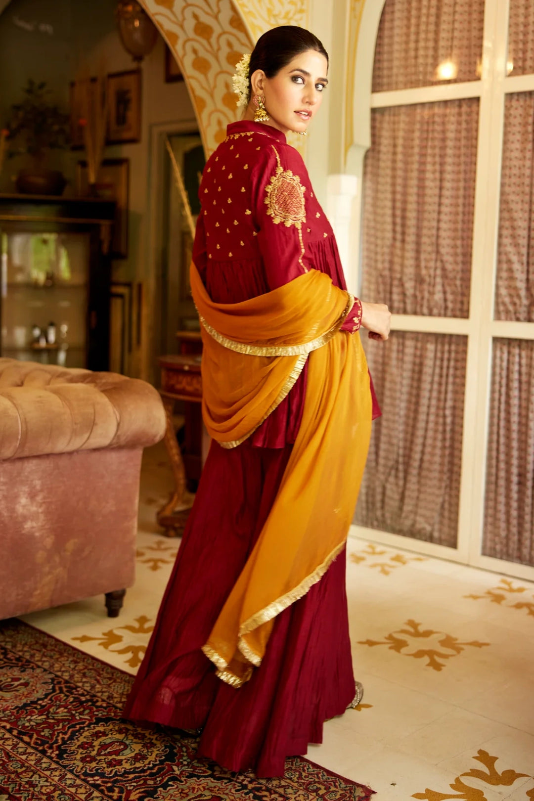 Maroon peplum Set