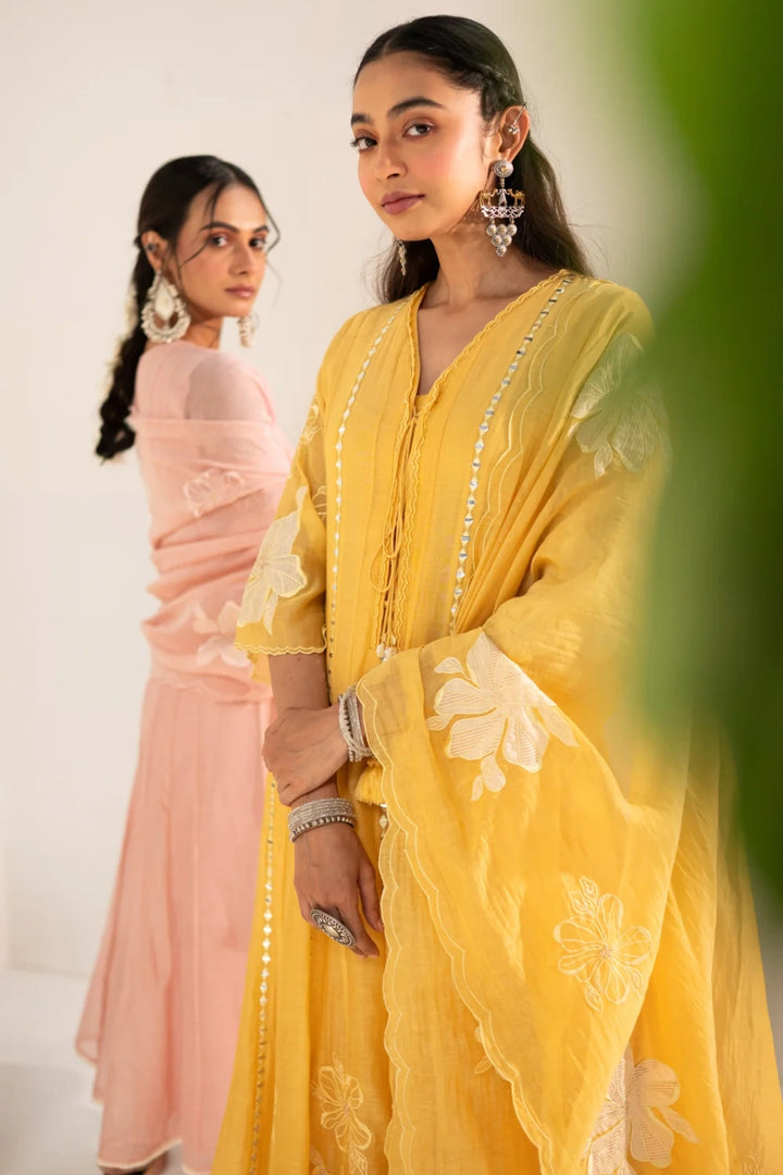 Zara Mul Chanderi Anarkali Set