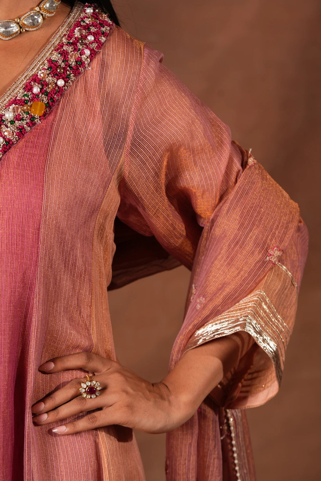 Panelled Sheer Anarkali Set