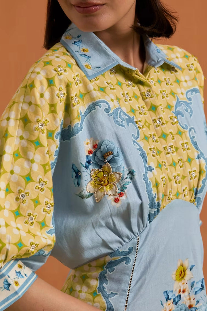 Verdant Kimono dress - Sky Blue