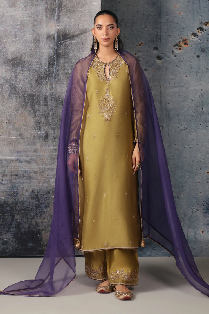 Mehrang Olive Green Straight Long Kurta Set