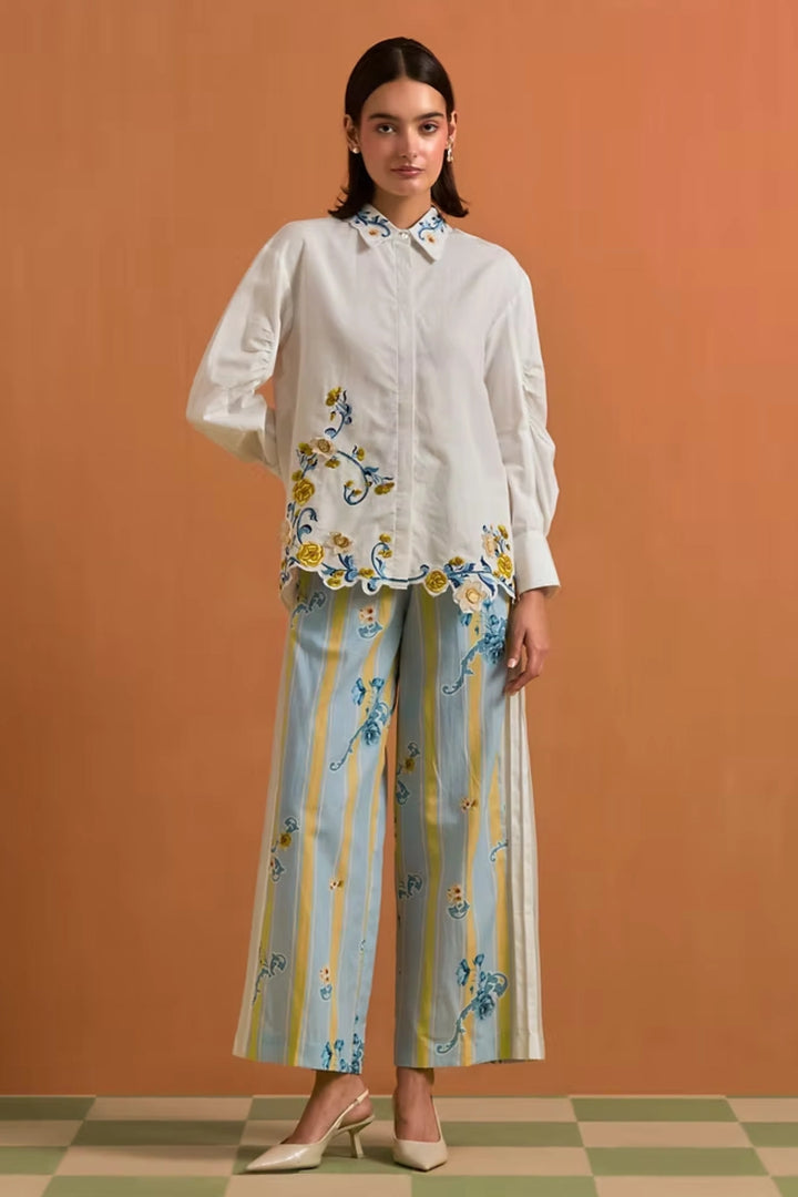 Aurelia Floral Shirt & Trouser Set - Sky Blue