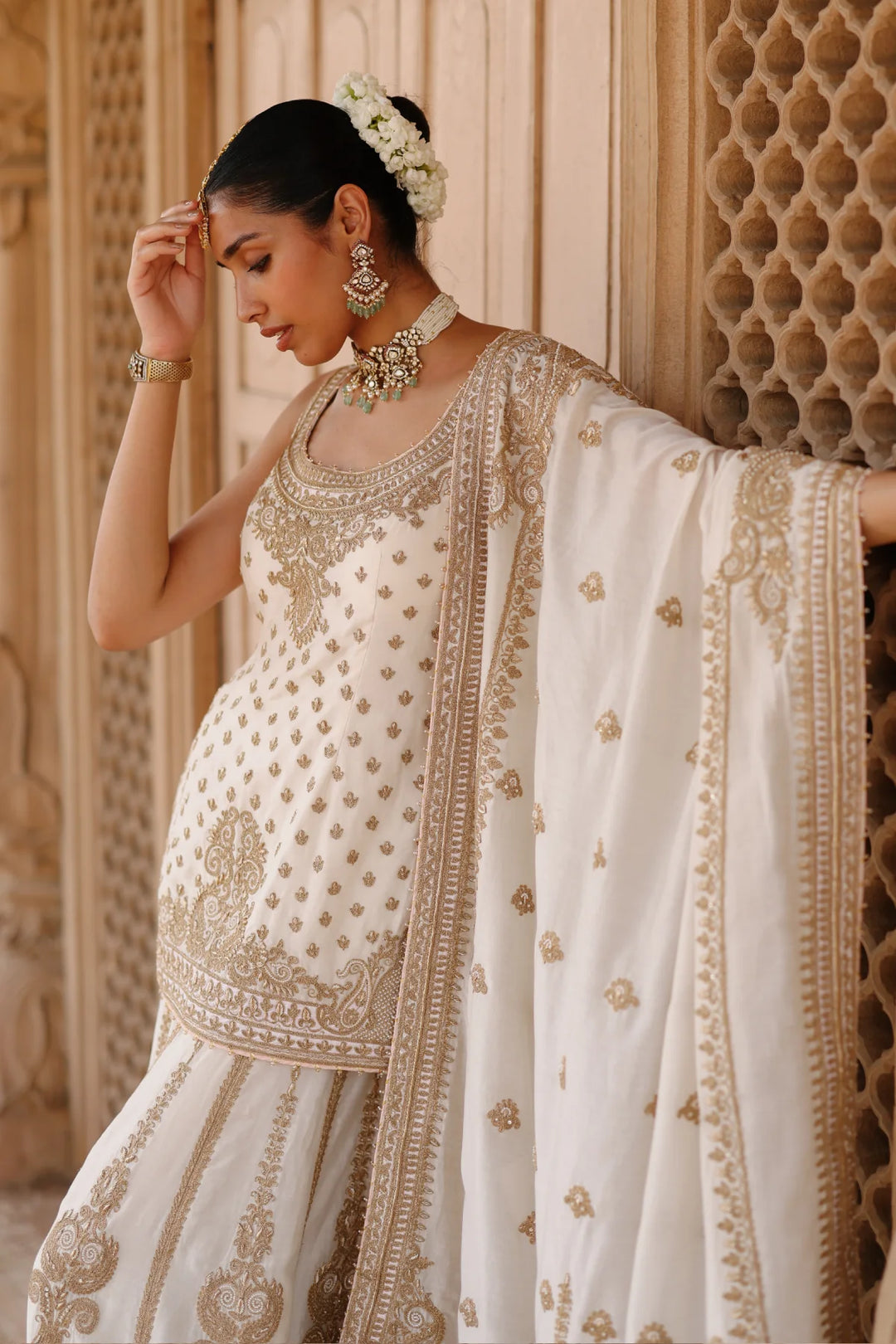Shabnam - Daisy Ivory Kurta Set with Sharara & Dupatta