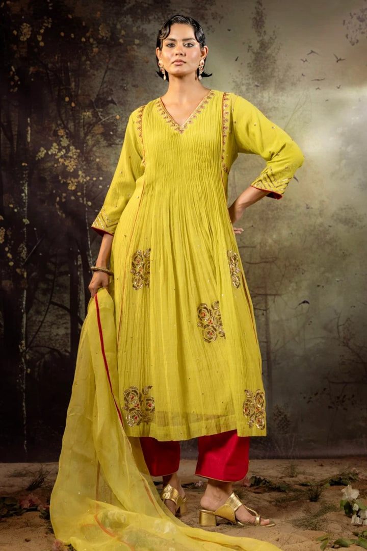 Neon Green 5 Boota Kurta Set