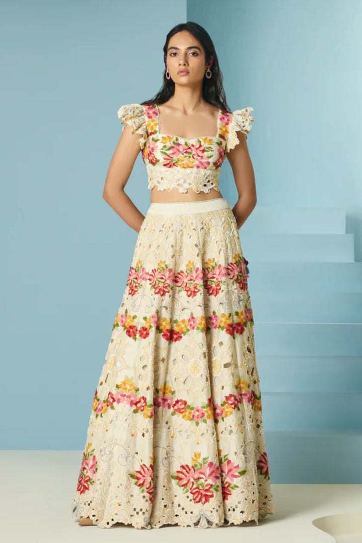 Ivory Cutwork and Beadwork Lehenga
