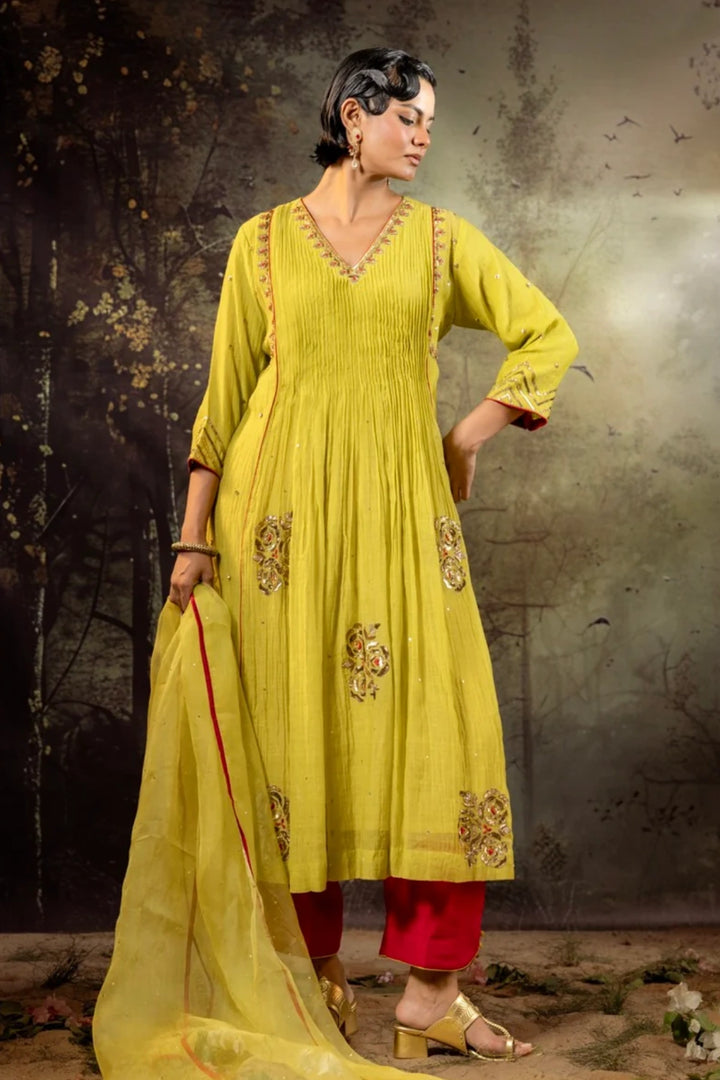 Neon Green 5 Boota Kurta Set