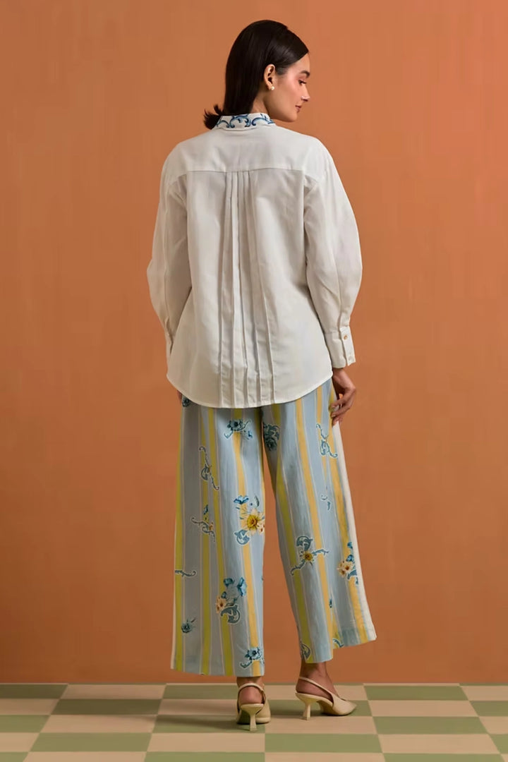 Aurelia Floral Shirt & Trouser Set - Sky Blue
