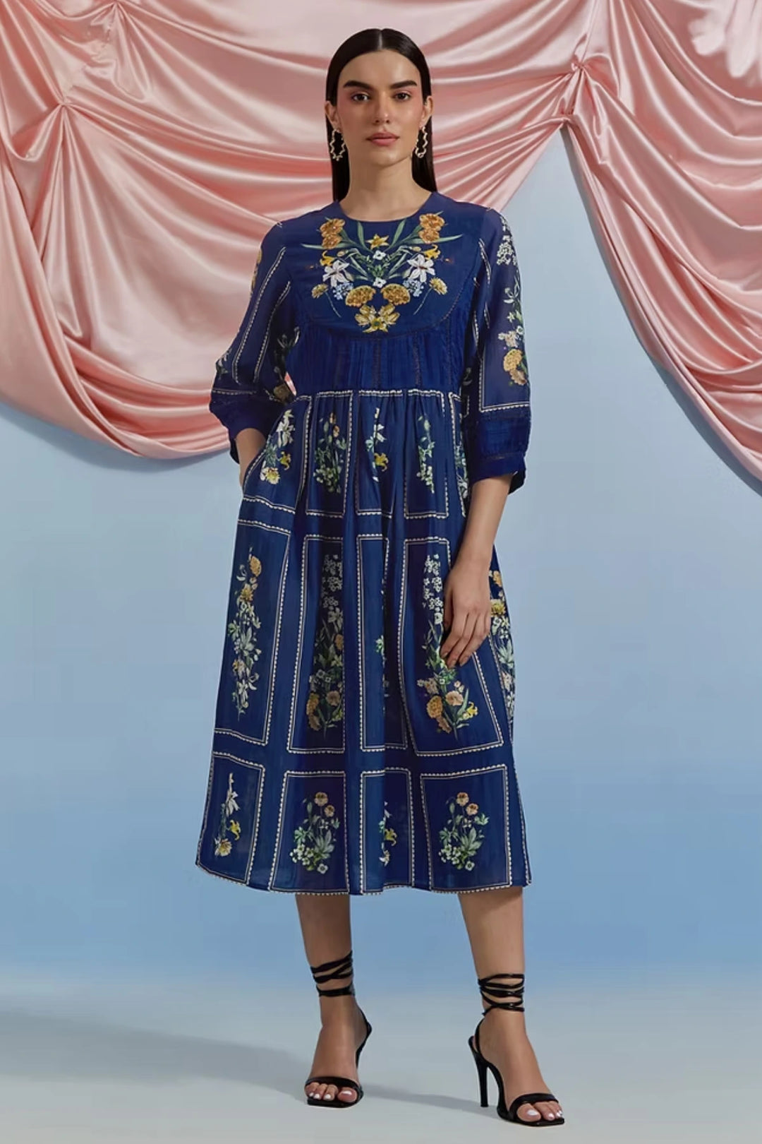 Bouquet Midi Dress - Airforce Blue