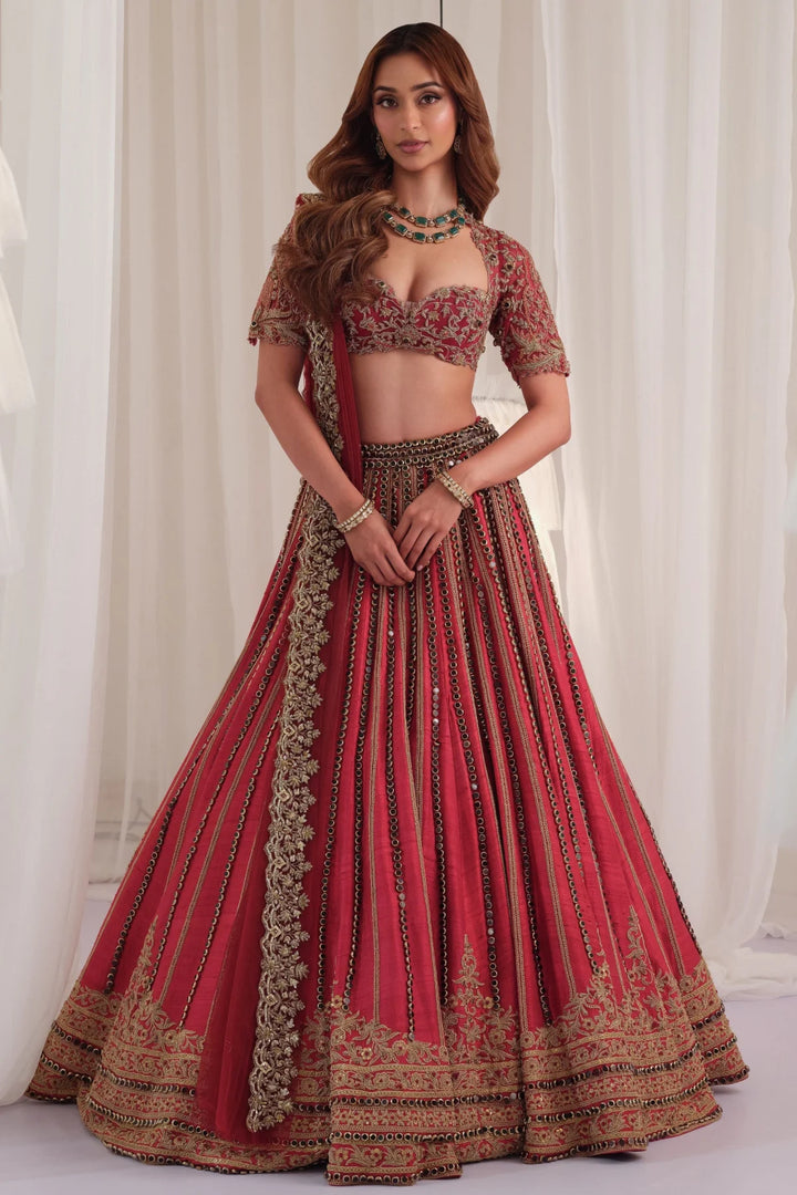 Maroon Marodi Raw Silk Lehenga With Blouse & Dupatta