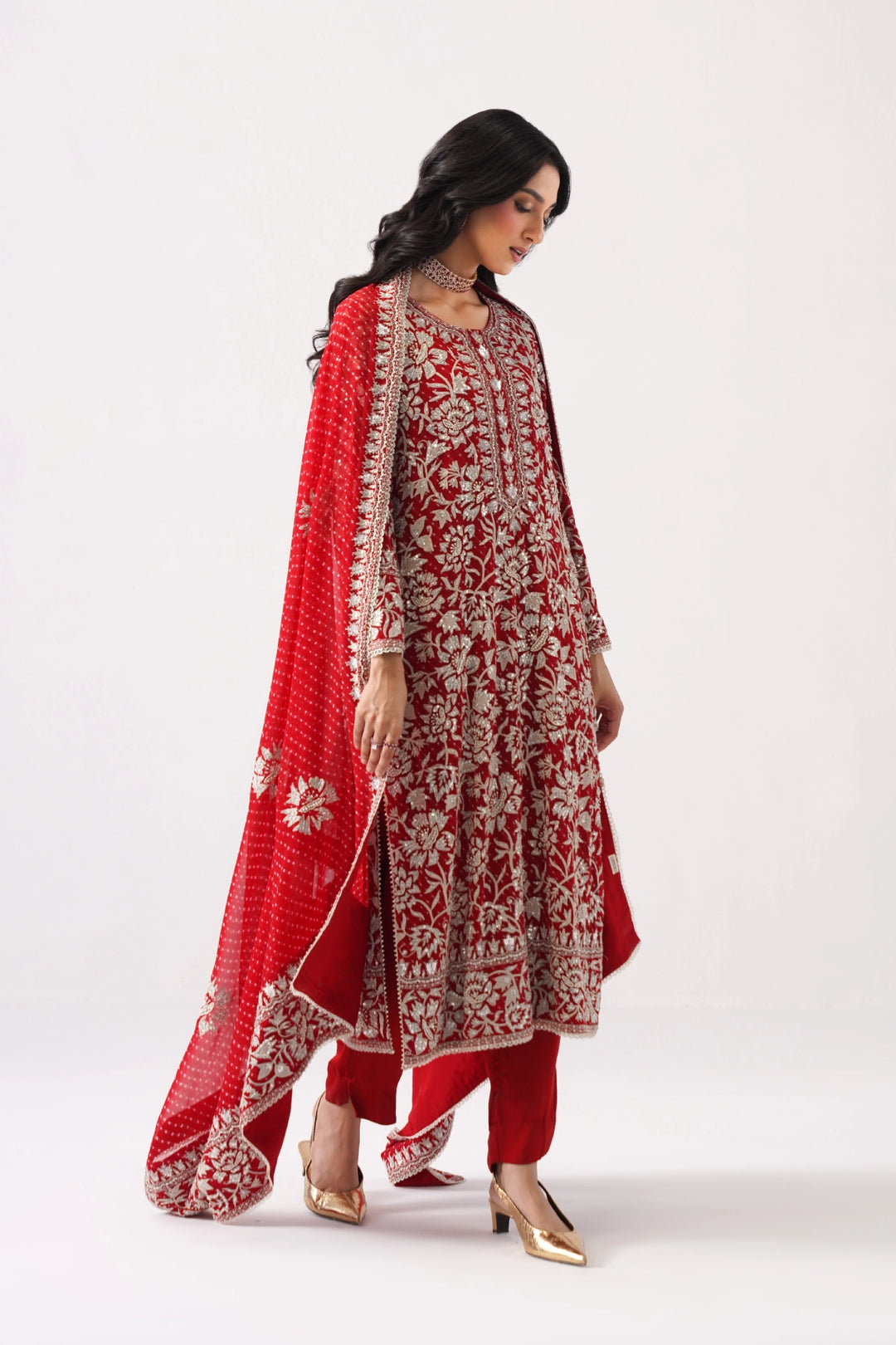 Red Long Kurta Set