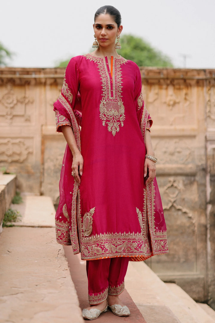 Arwa - Hot Pink Long Kurta Set with Salwar & Dupatta
