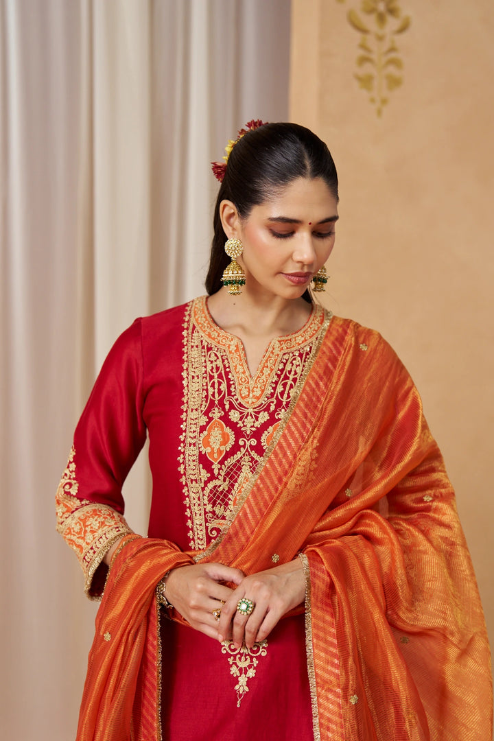 Adeela Deep Red Kurta with Salwar and Dupatta