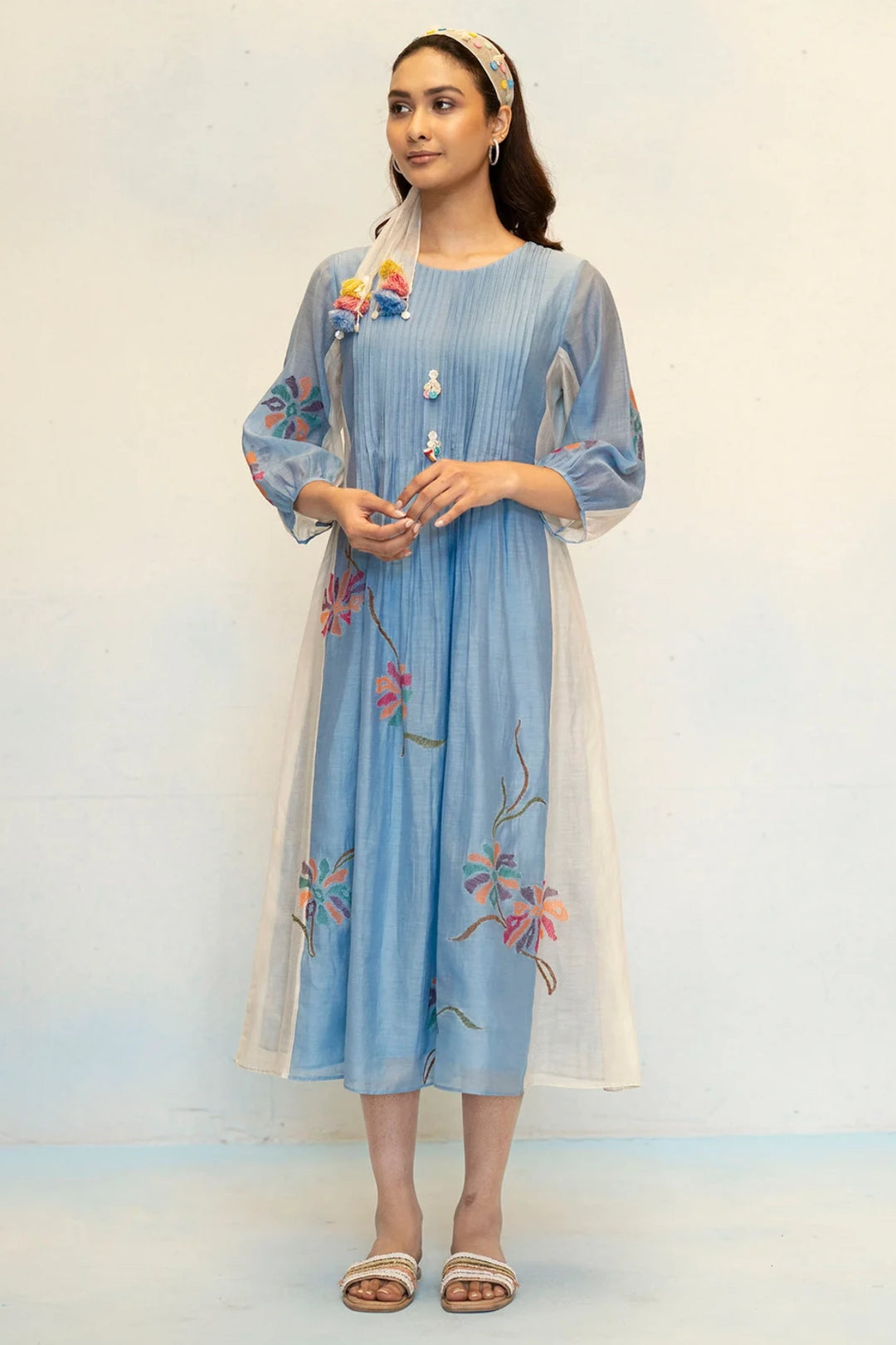 Meher Mul Chanderi Tunic Set in Blue