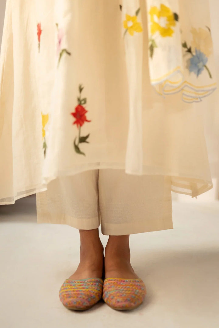 Zooni Mul chanderi Tunic Set in Off-white