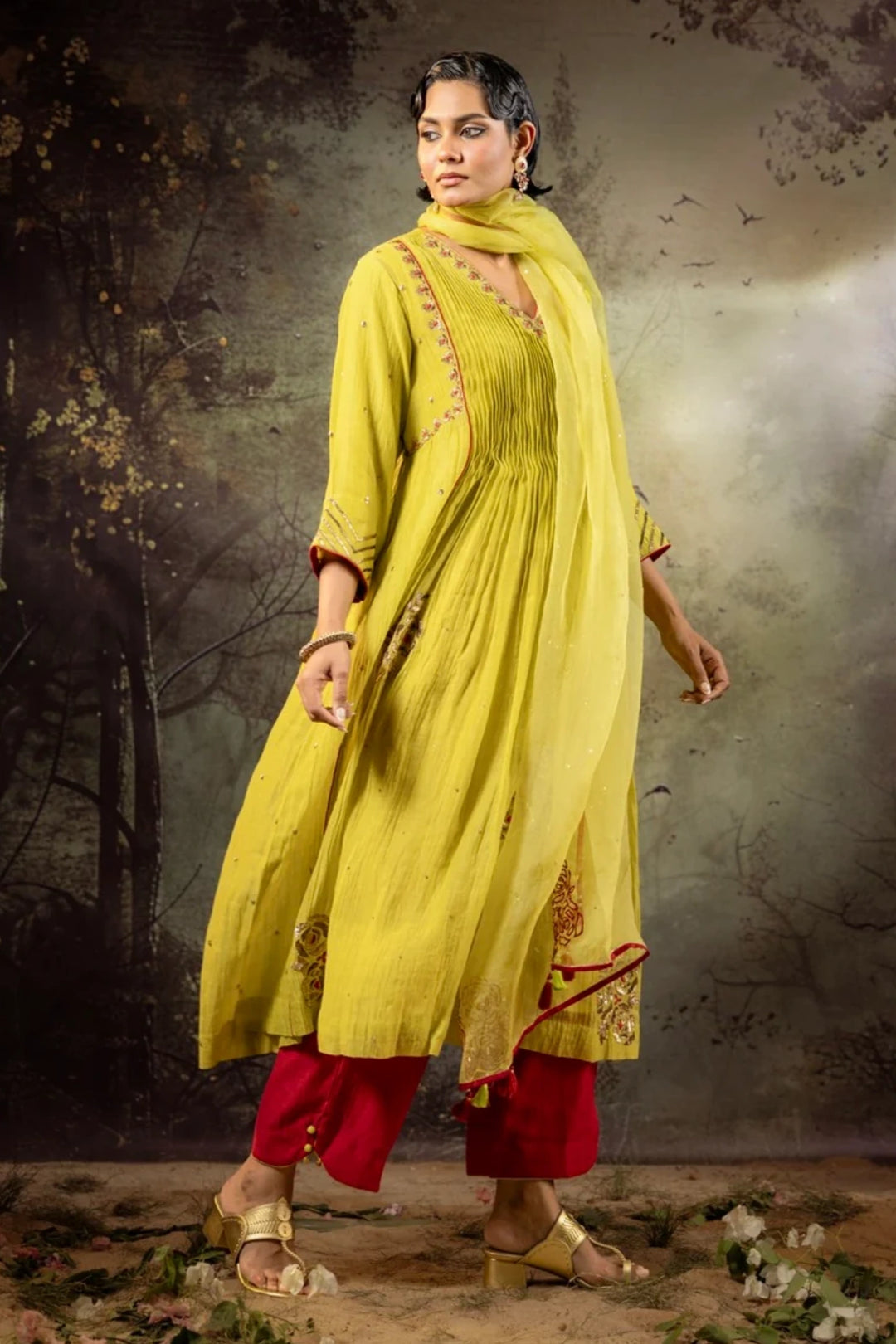 Neon Green 5 Boota Kurta Set