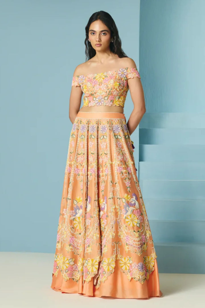 Orange Contrast Cordwork Lehenga