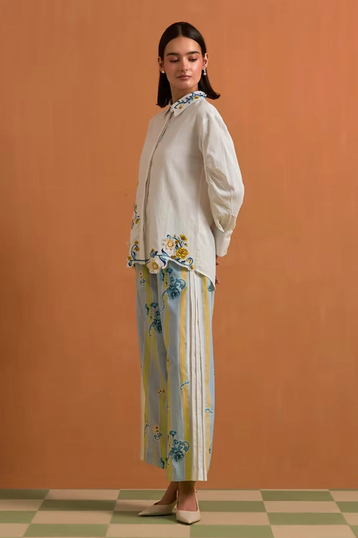 Aurelia Floral Shirt & Trouser Set - Sky Blue