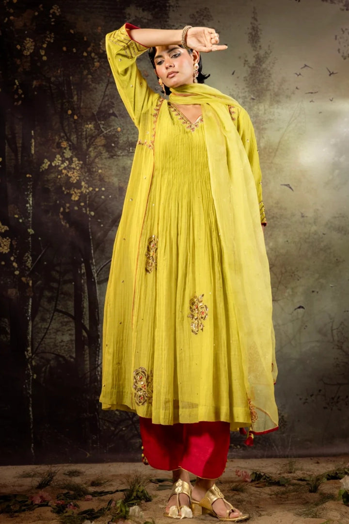 Neon Green 5 Boota Kurta Set