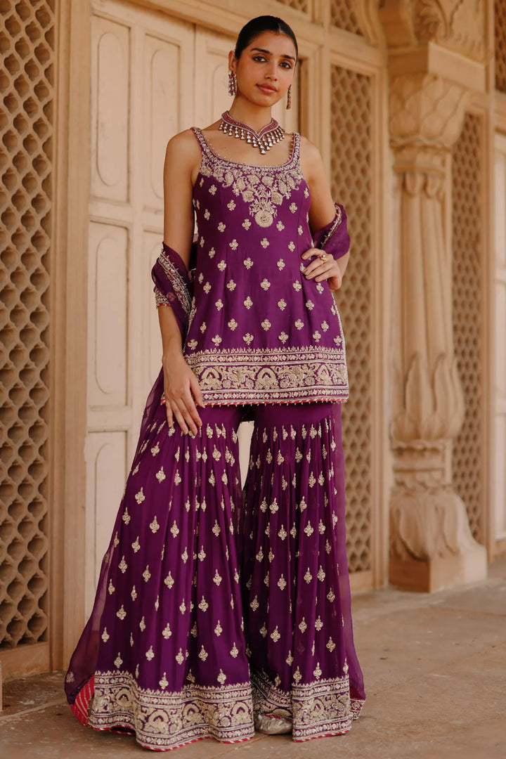 Shahbano - Deep Purple Kurta Set with Garara & Dupatta