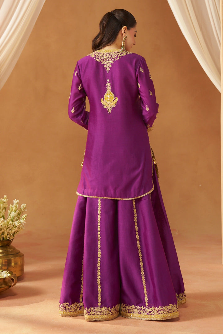 Fadiya Deep Purple Kurta with Sharara and Dupatta