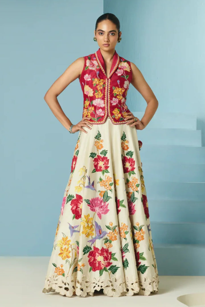 Ivory Floral Applique Lehenga