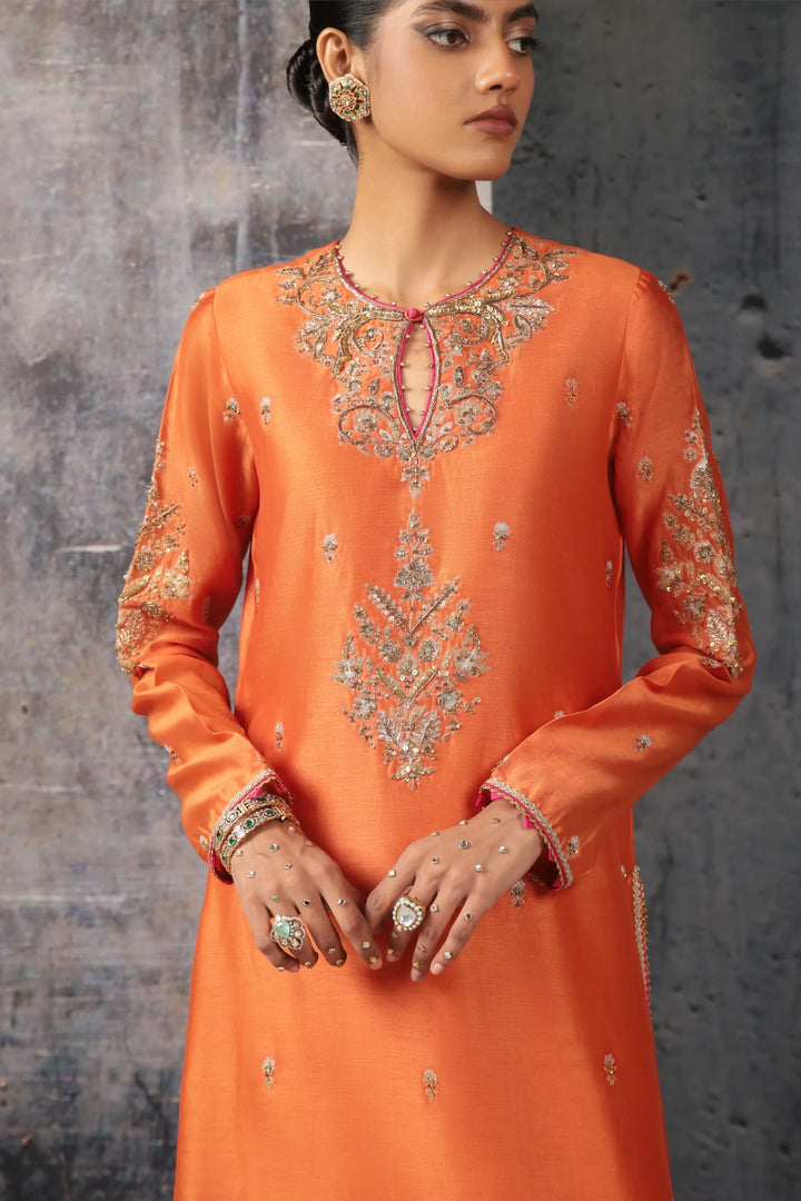 Mehrang Orange Straight Long Kurta Set
