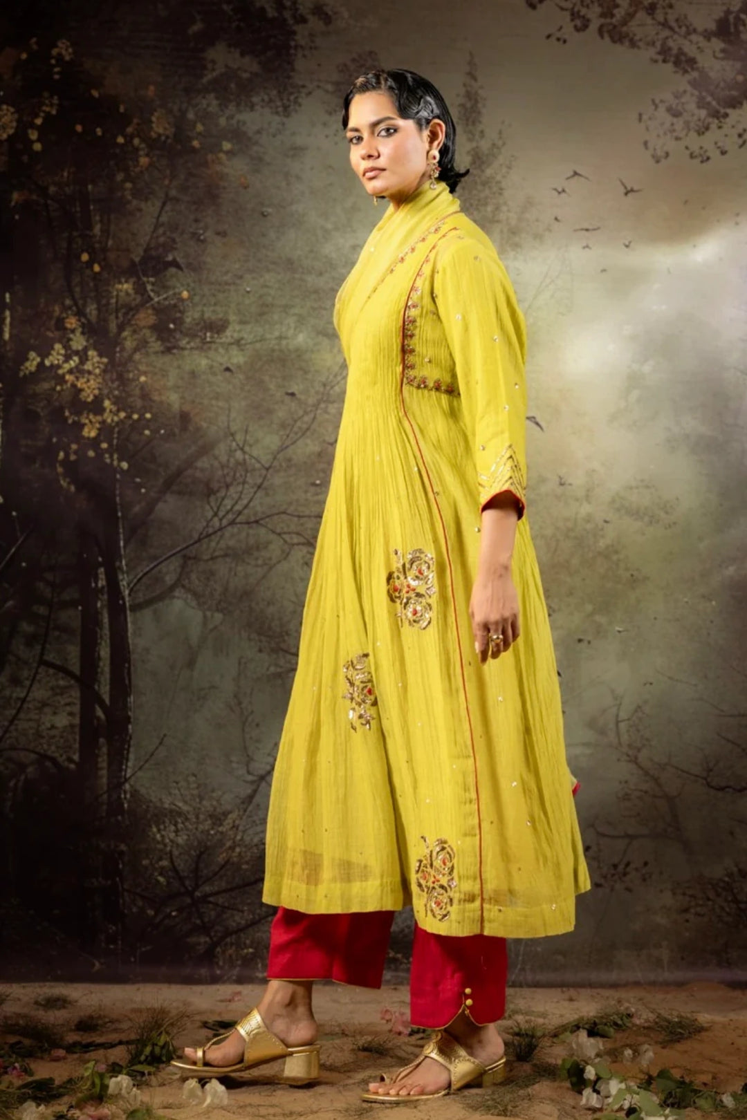 Neon Green 5 Boota Kurta Set