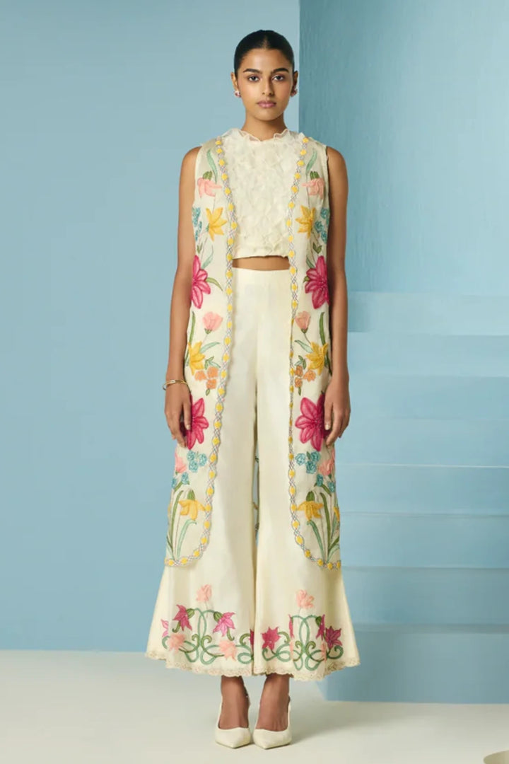 Ivory Floral Applique Long Jacket