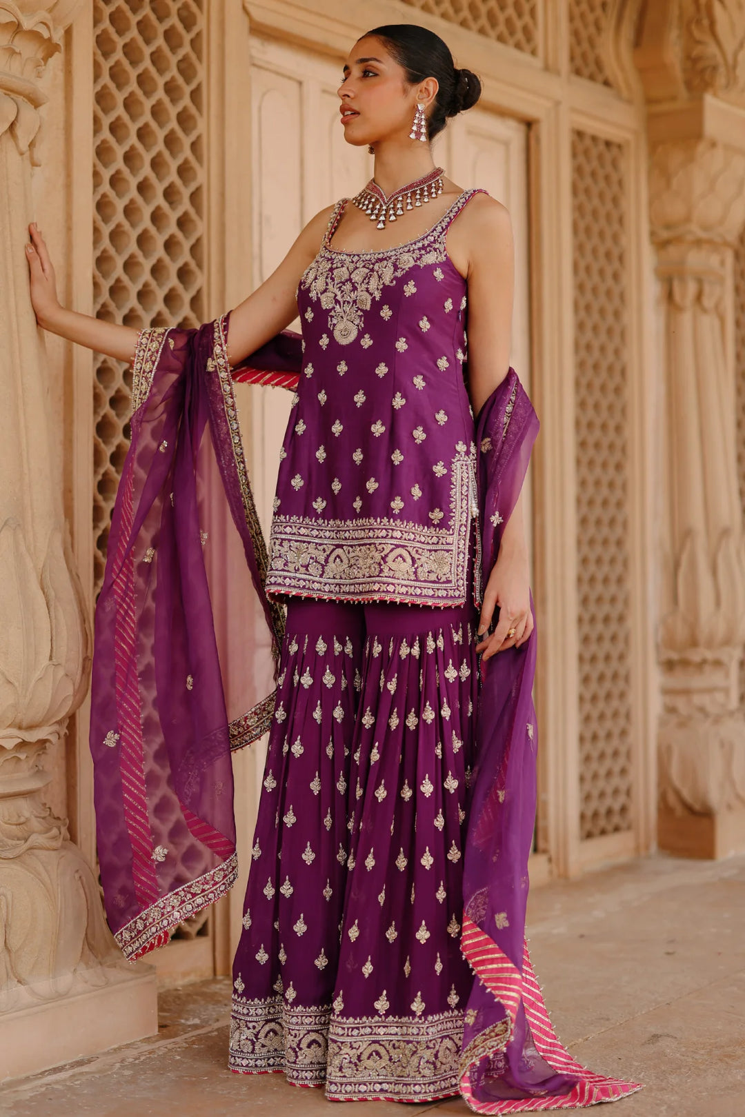 Shahbano - Deep Purple Kurta Set with Garara & Dupatta