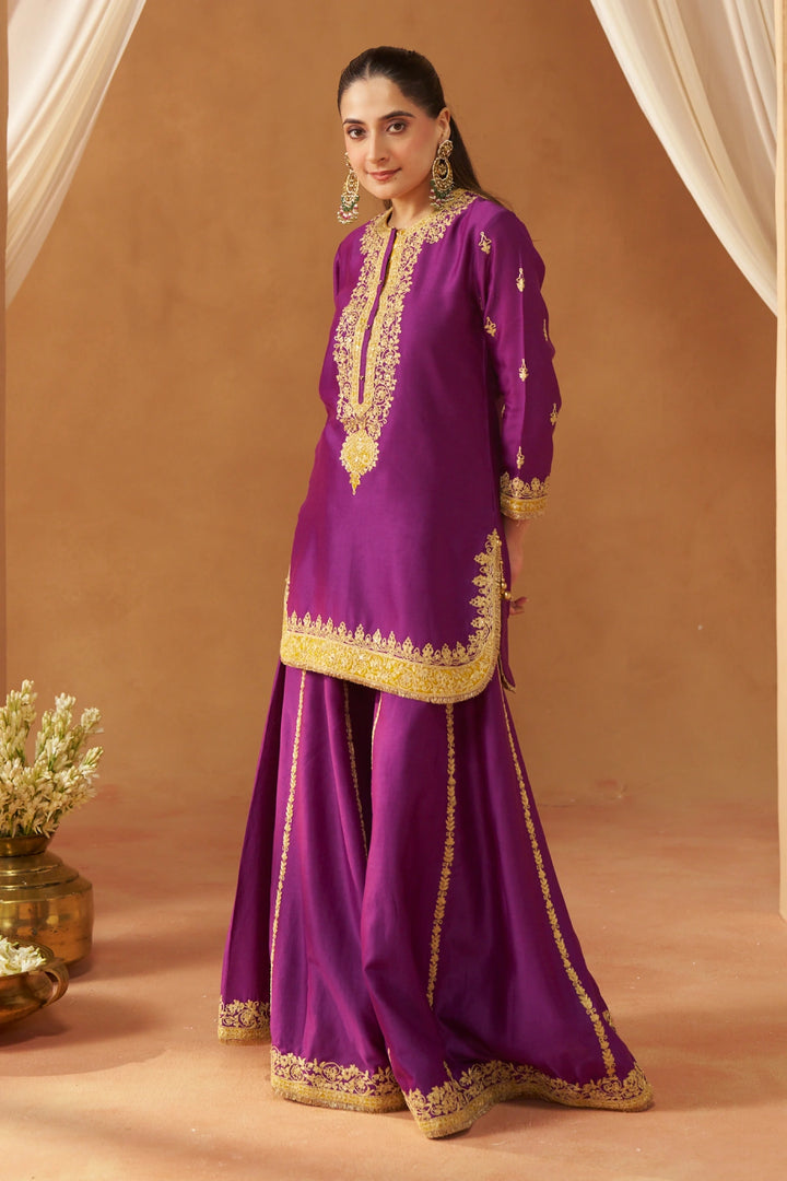 Fadiya Deep Purple Kurta with Sharara and Dupatta