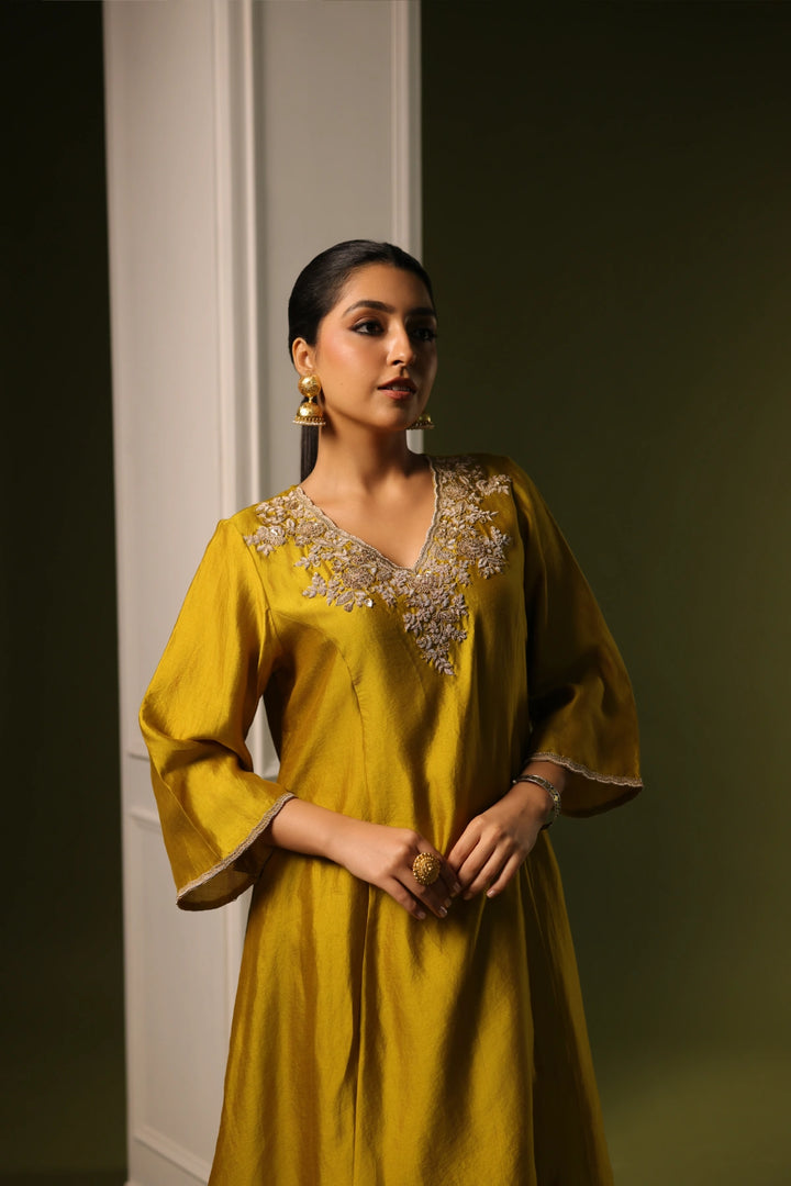 Orchid Short  Kurta - Dhoti Set - Mustard