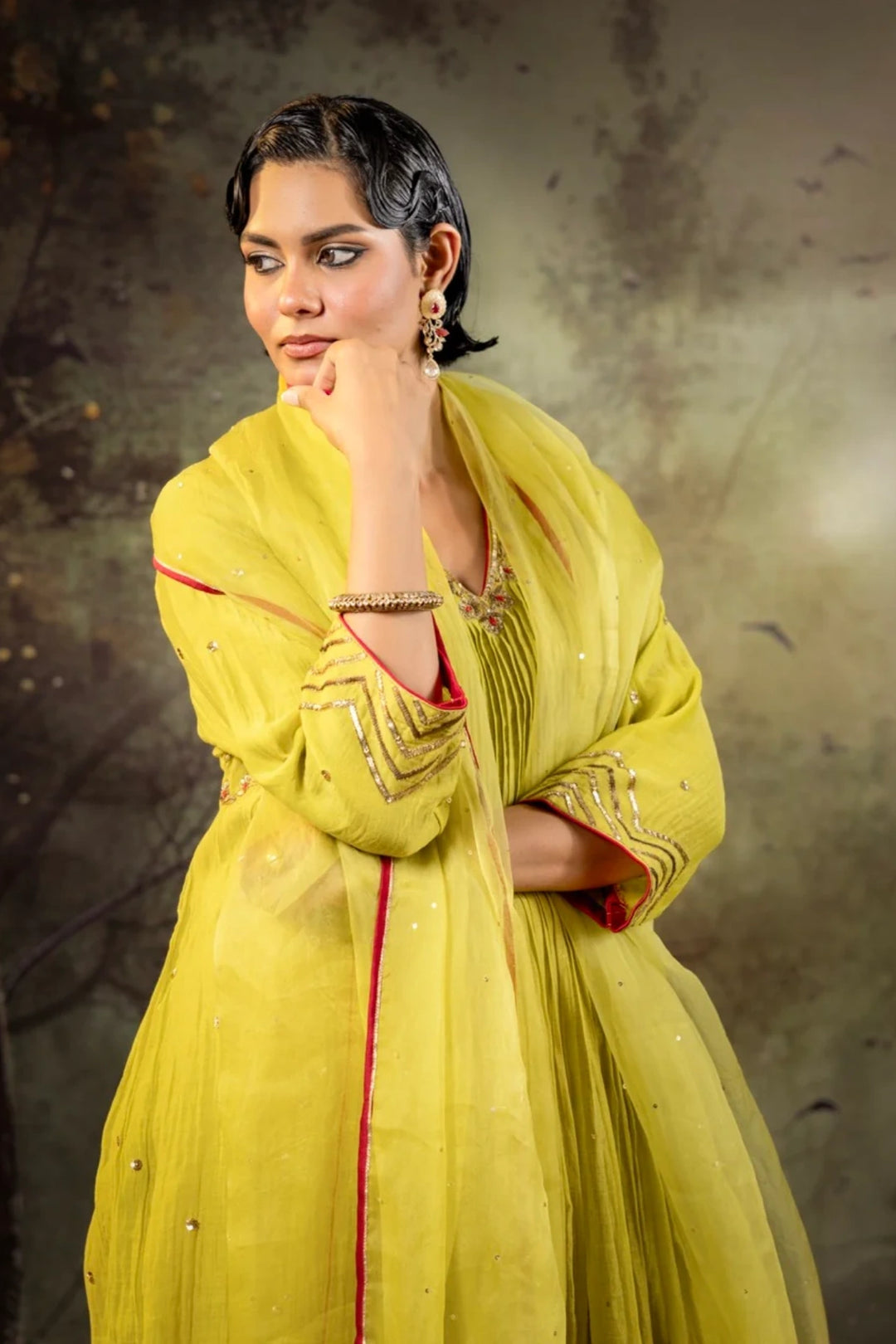 Neon Green 5 Boota Kurta Set