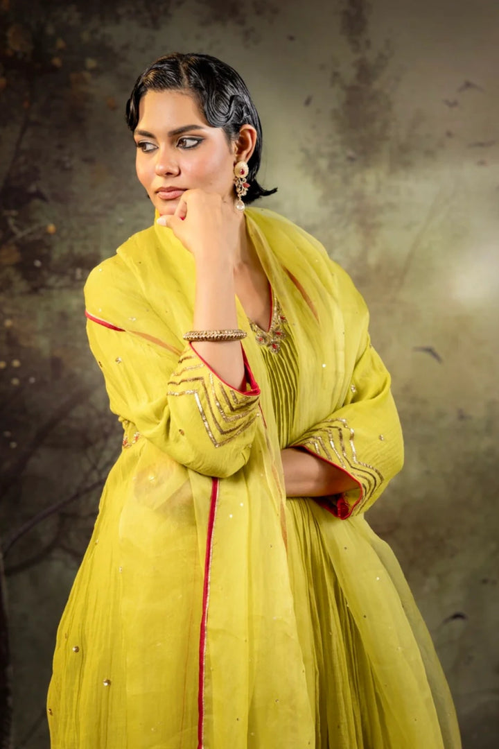 Neon Green 5 Boota Kurta Set