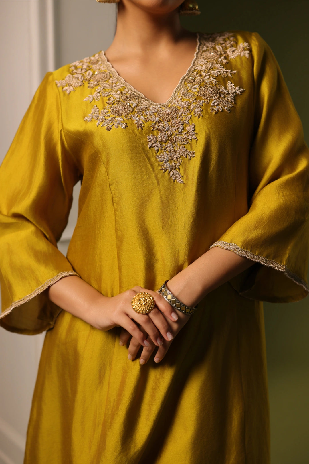 Orchid Short  Kurta - Dhoti Set - Mustard