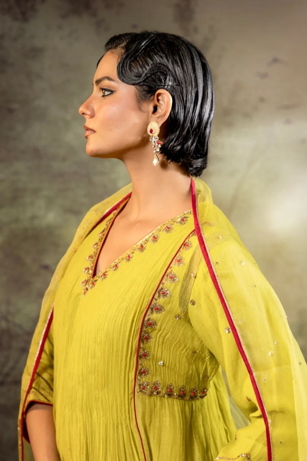 Neon Green 5 Boota Kurta Set