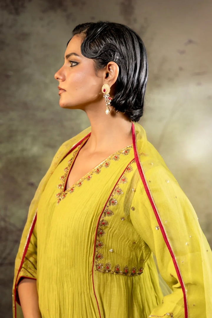 Neon Green 5 Boota Kurta Set