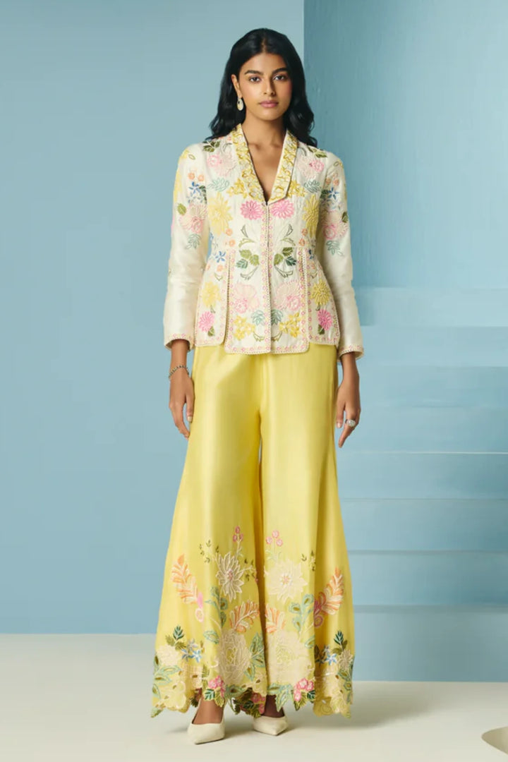 Ivory Floral Embroidered Panelled Jacket