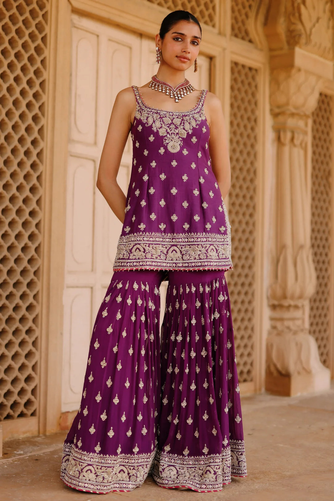 Shahbano - Deep Purple Kurta Set with Garara & Dupatta